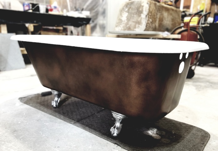 Refinished clawfoot bathtub with bronze exterior